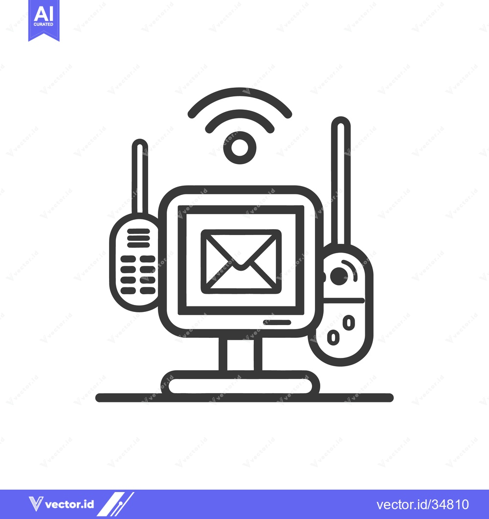 Premium Vector of Computer display with email icon and communication device illustration