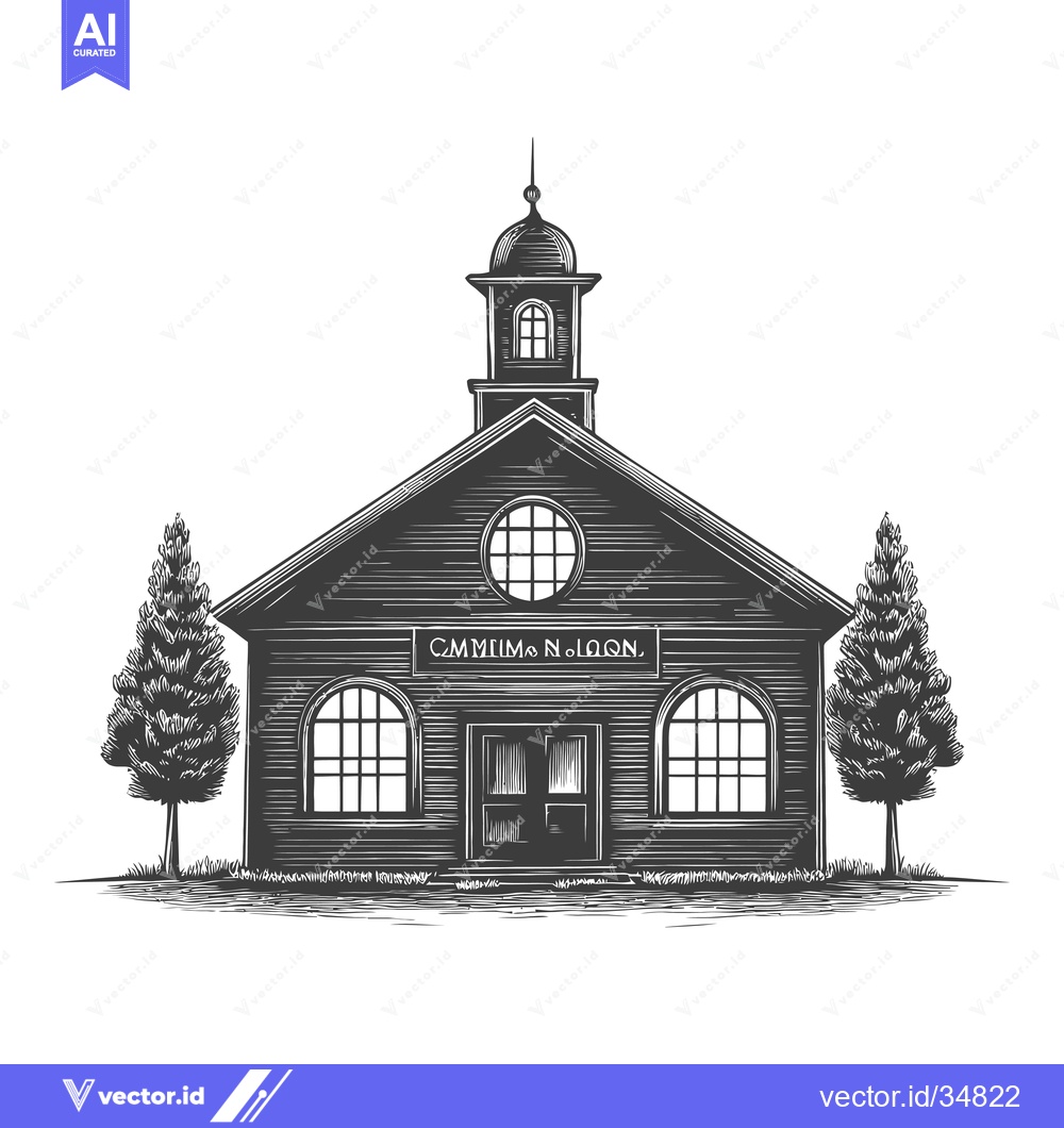 Premium Vector of A Classic Wooden Building With Trees