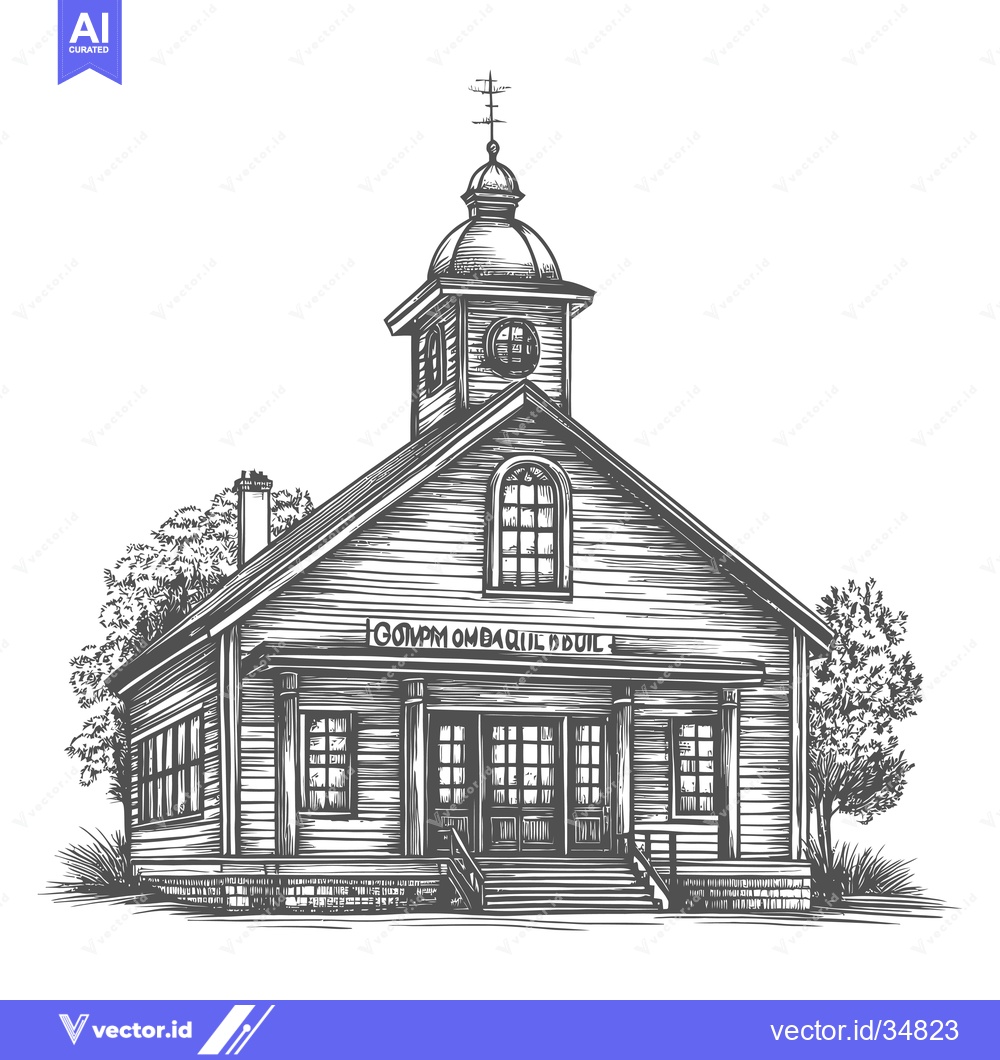 Premium Vector of A Classic Wooden Building With A Steeple And Steps