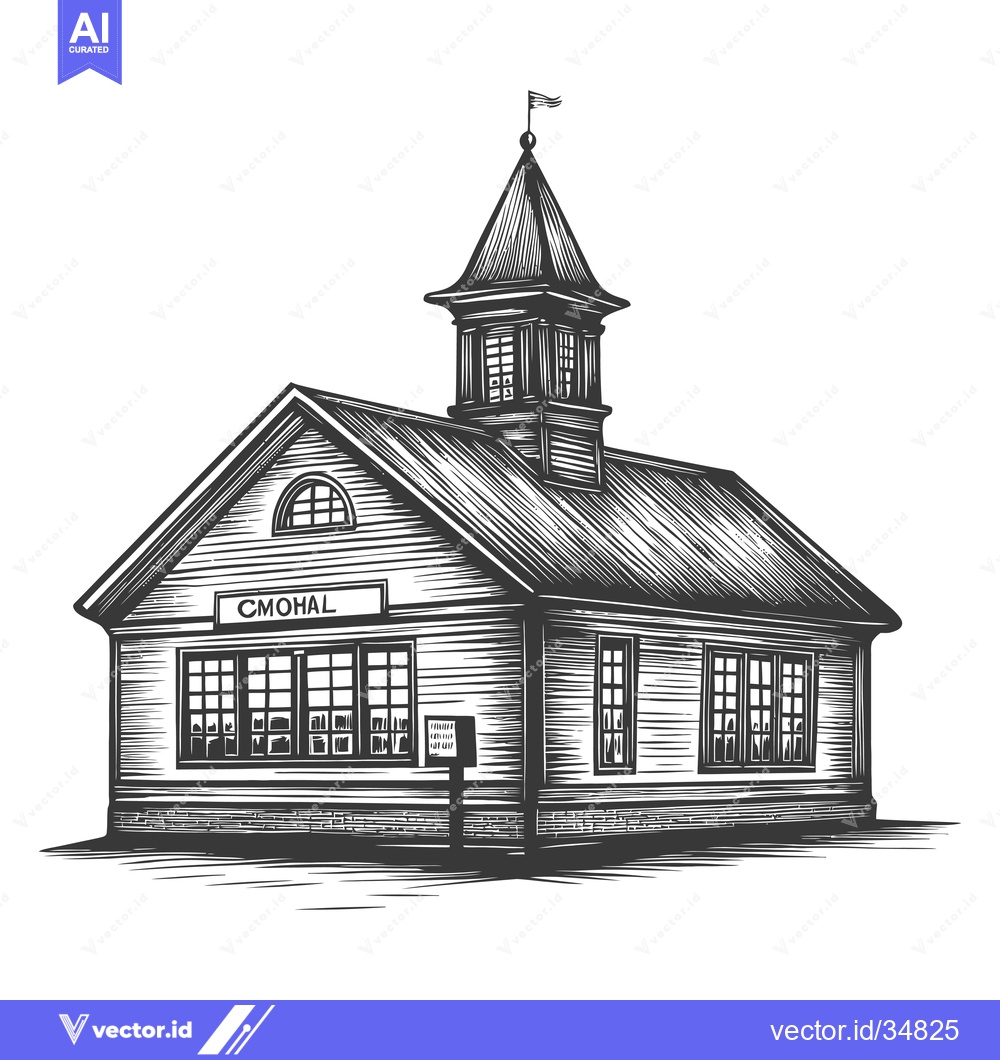 Premium Vector of A Wood Framed Building With A Steeple And Sign