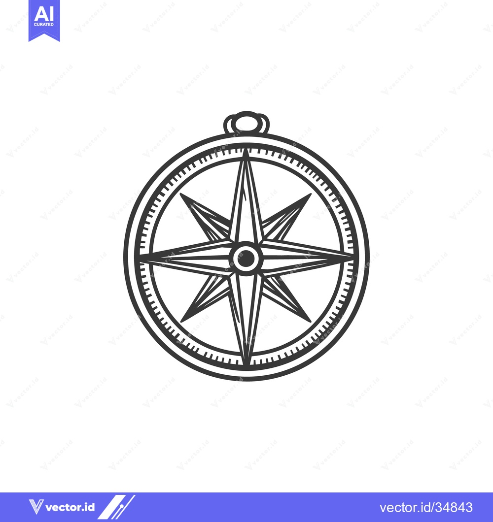 Premium Vector dari Simple black and white illustration of a navigational compass