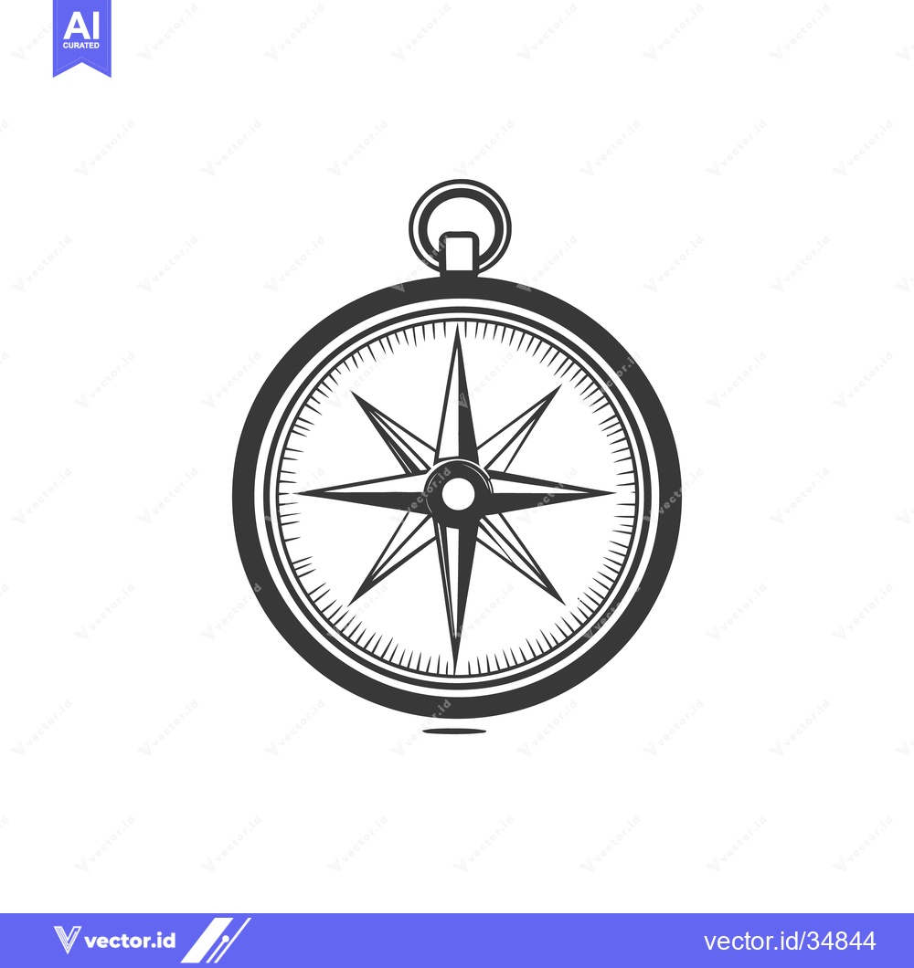 Premium Vector of A classic black and white illustration of a navigational compass