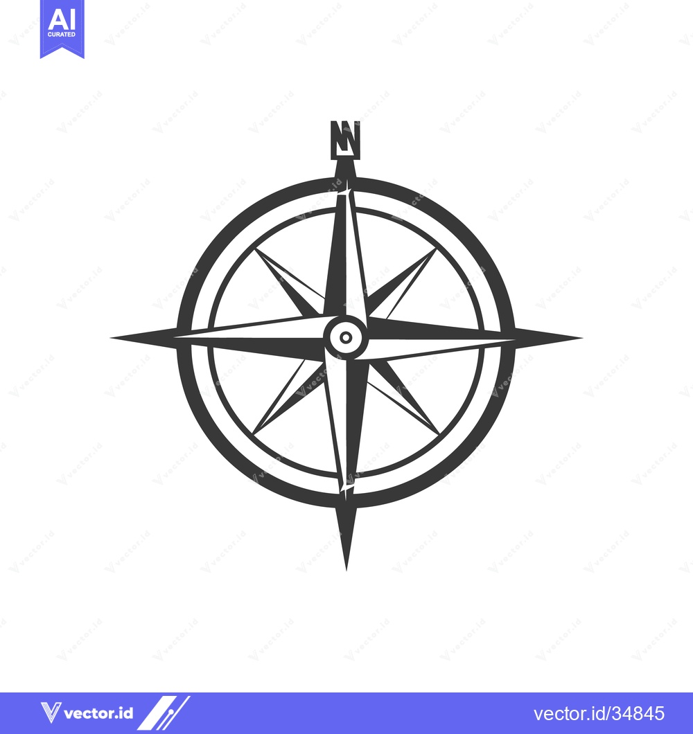Premium Vector dari A simple black and white illustration of a navigational compass