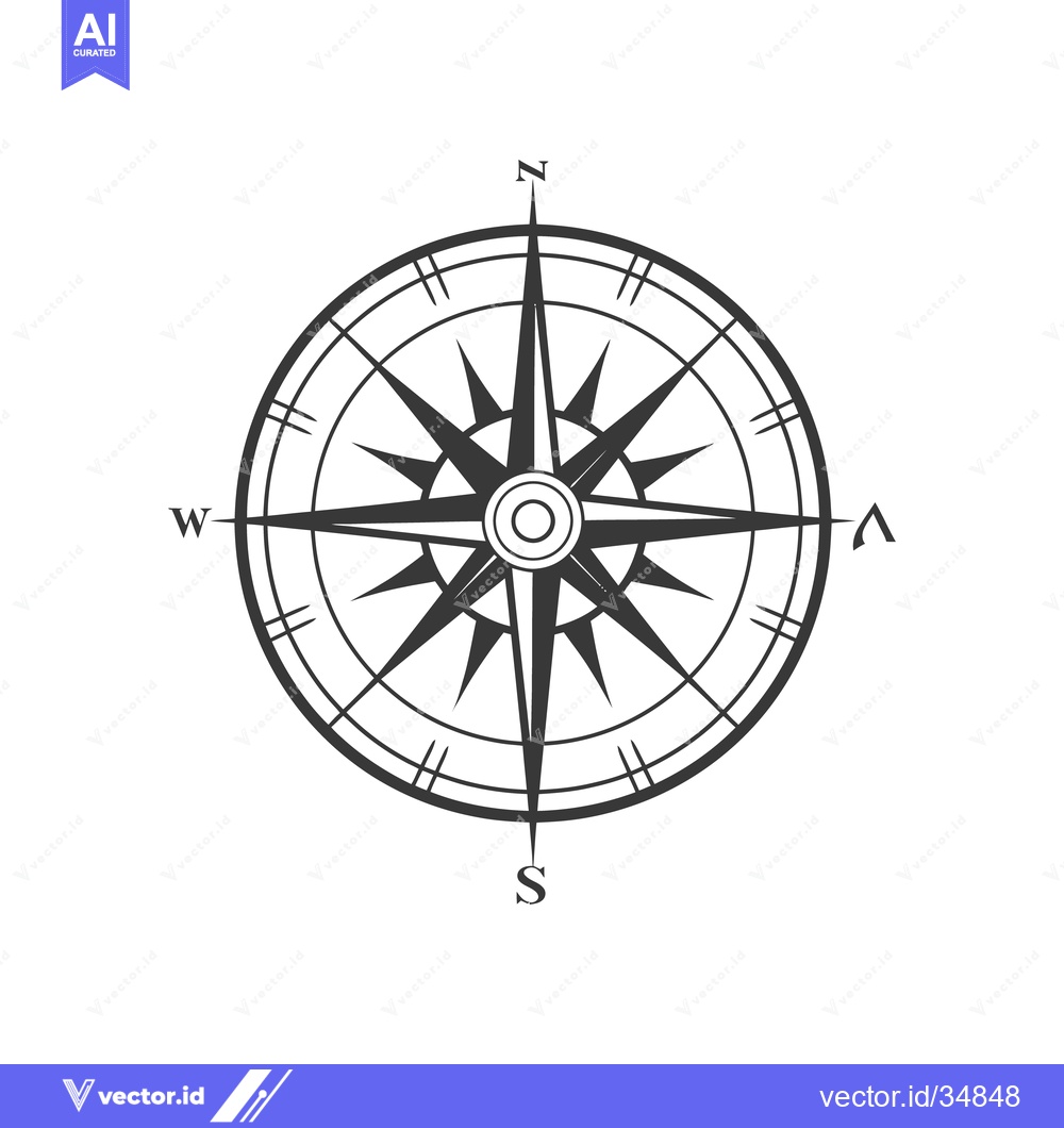 Premium Vector dari A detailed black and white compass illustration pointing north south e
