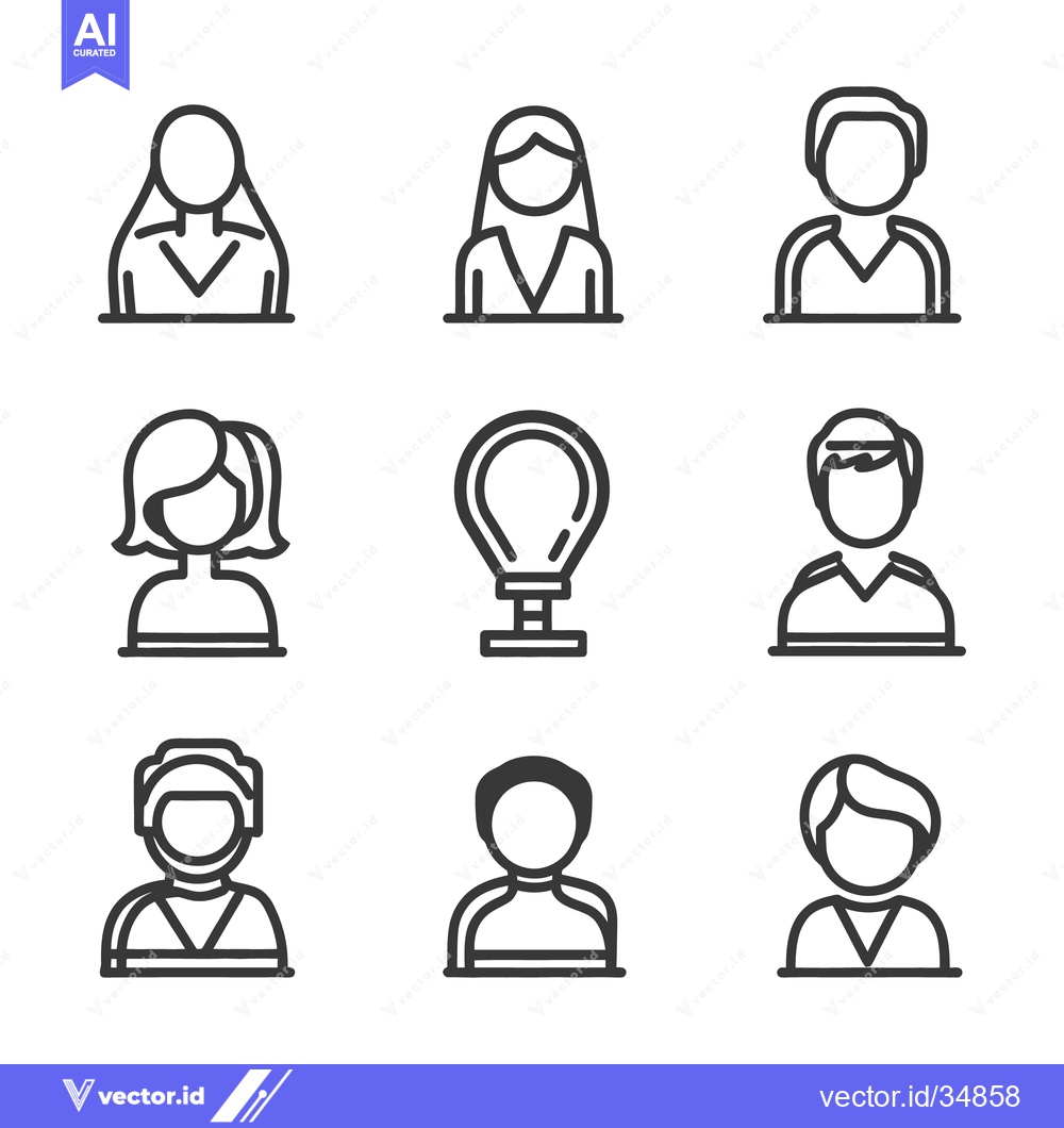 Premium Vector of Simple black line icons depicting different stylized human portraits