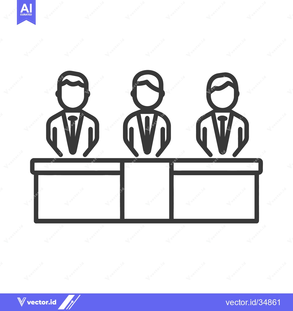 Premium Vector of Three men standing behind a long desk wearing business attire