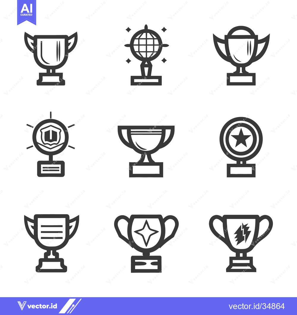 Premium Vector dari Nine simple line art illustrations of awards and trophies in display