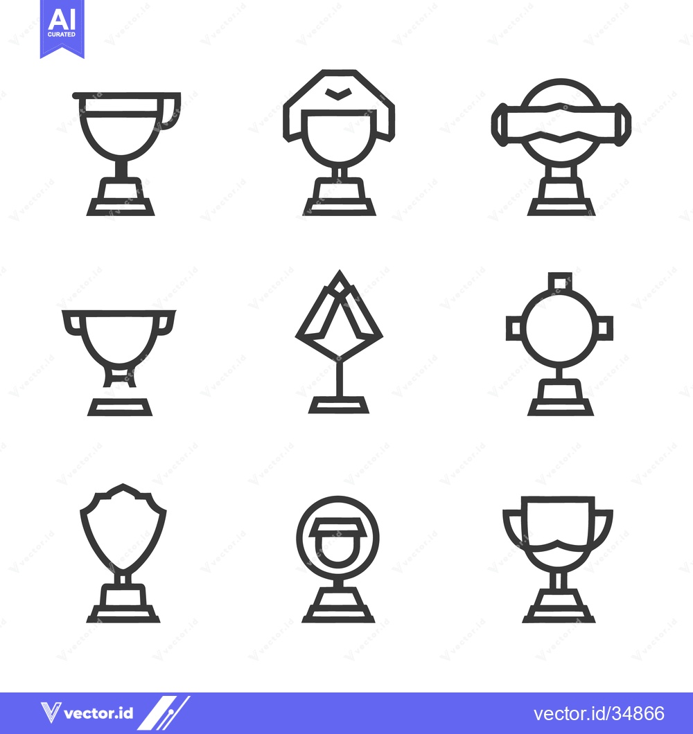 Premium Vector dari Several minimalist linear drawings depicting different trophy designs