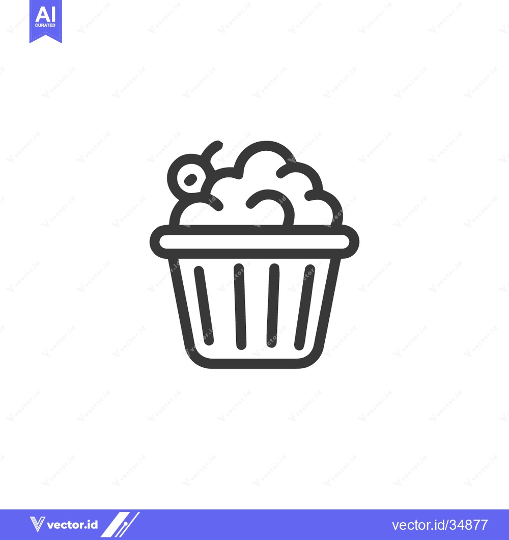 Premium Vector of Minimalist Cupcake Icon: Cherry Topping, Clean Line Art Design