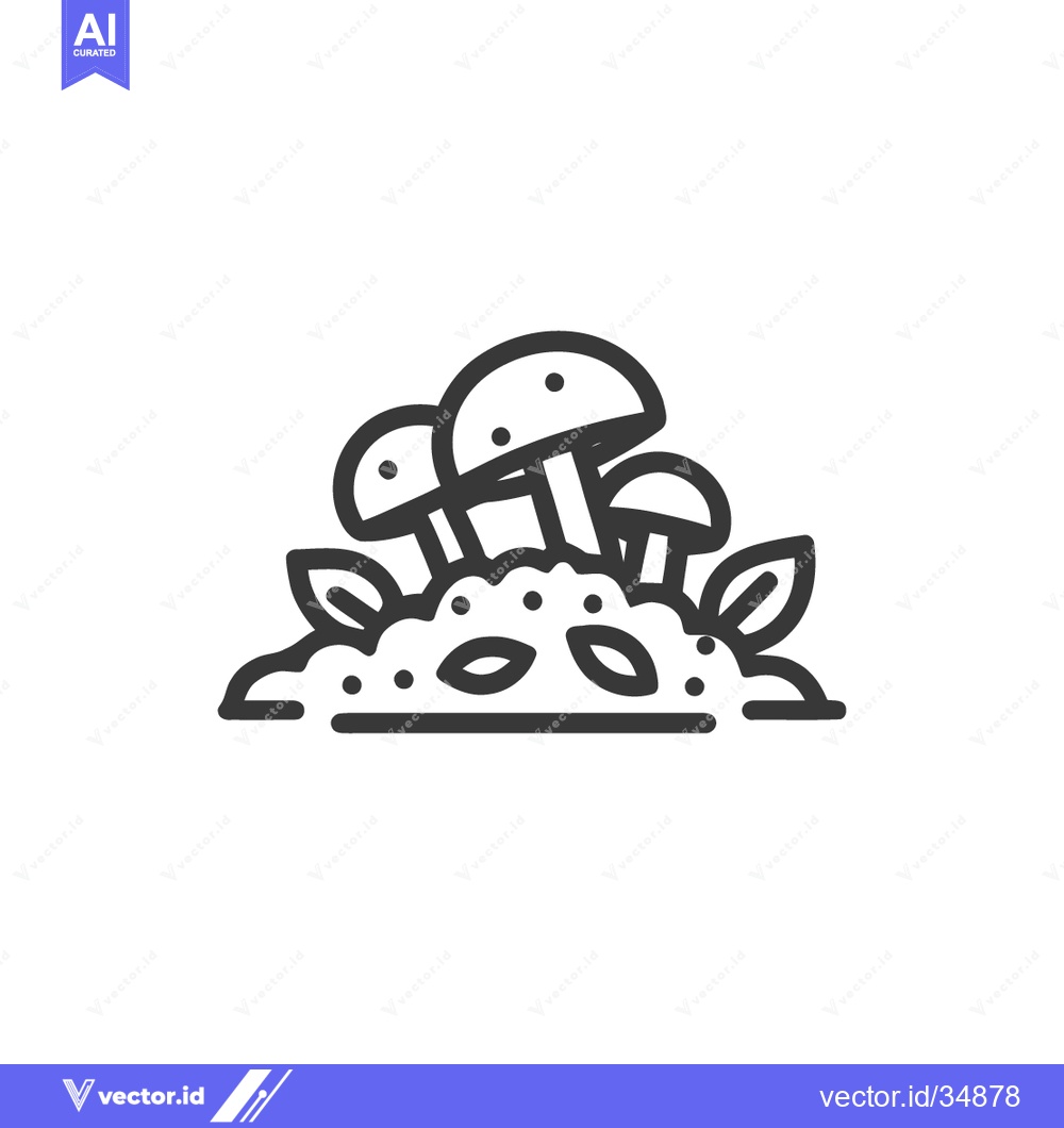 Premium Vector dari Minimalist Mushroom Cluster Icon: Line Art of Fungi and Leaves