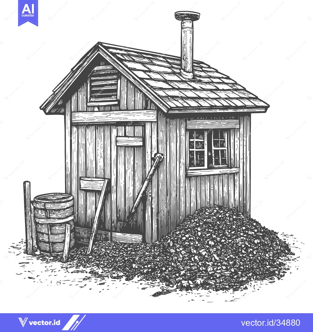 Premium Vector dari A Rustic Wooden Shed with Coal Pile Nearby