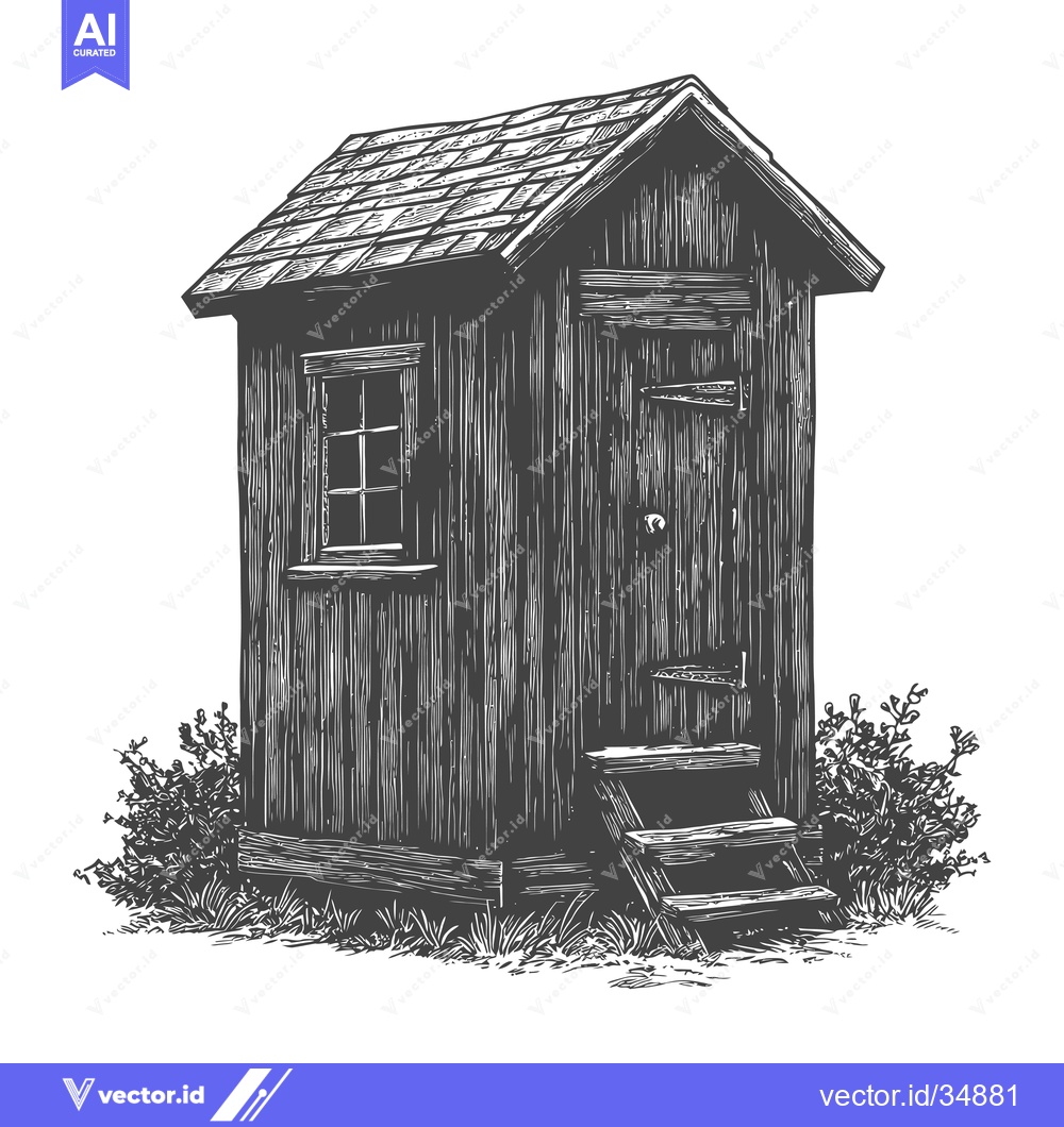 Premium Vector of Rustic Wooden Shed With Small Steps And Window