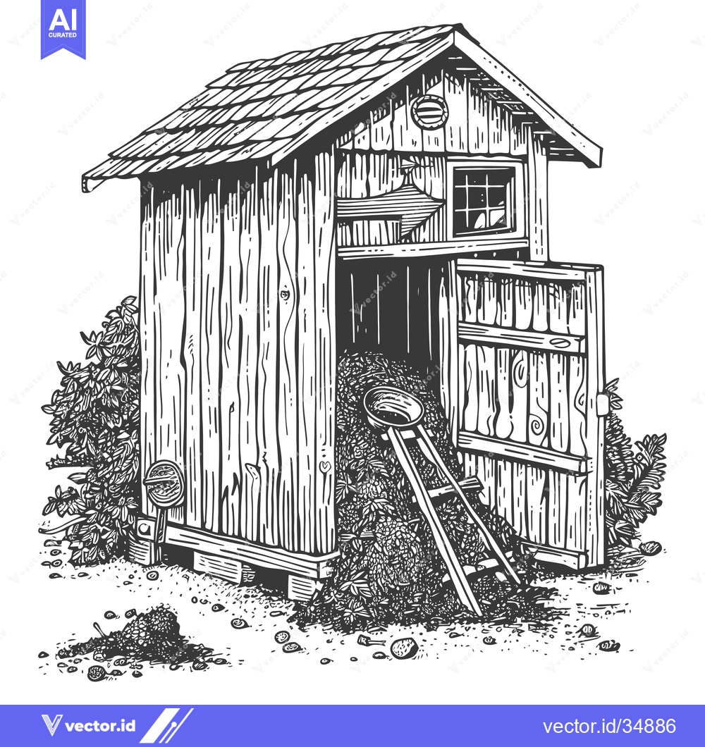 Premium Vector dari Rustic Wooden Shed Filled With Compost And Tools