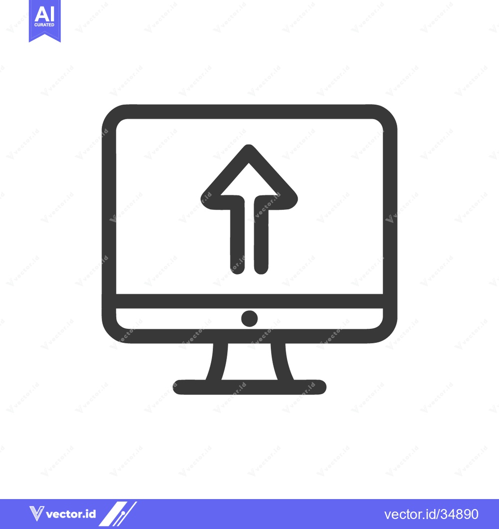 Premium Vector of Minimalist Computer Icon with Upload Arrow, Clean Design, Modern Techn