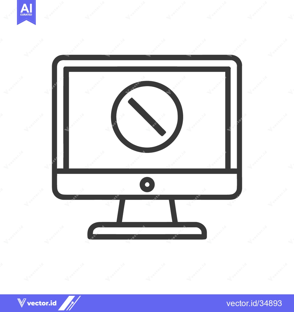 Premium Vector dari Computer Screen with Prohibition Sign: Modern Line Art Icon