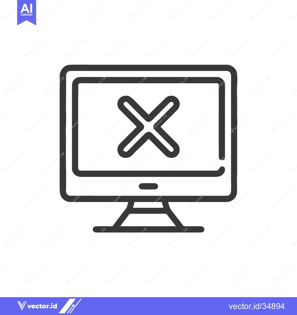 Premium Vector dari Computer Screen with Error Icon, Minimalist Line Art Style