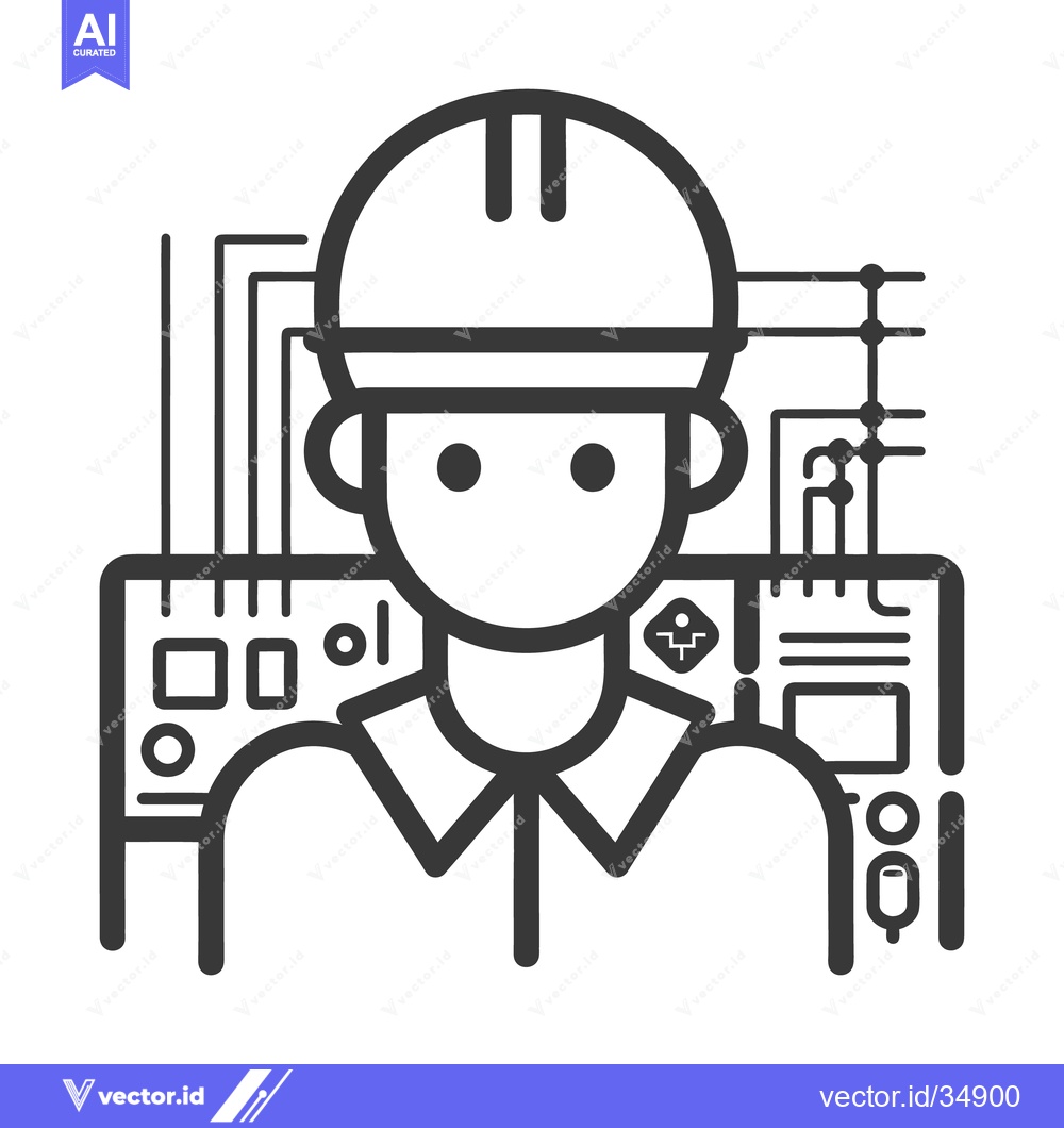 Premium Vector dari An Engineer Wearing Protective Headgear Stands Near Electrical Equipme