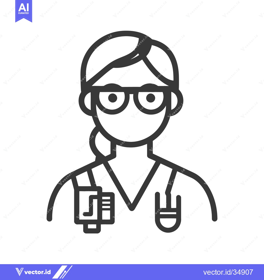 Premium Vector dari An illustrated outline of a female healthcare professional wearing gla