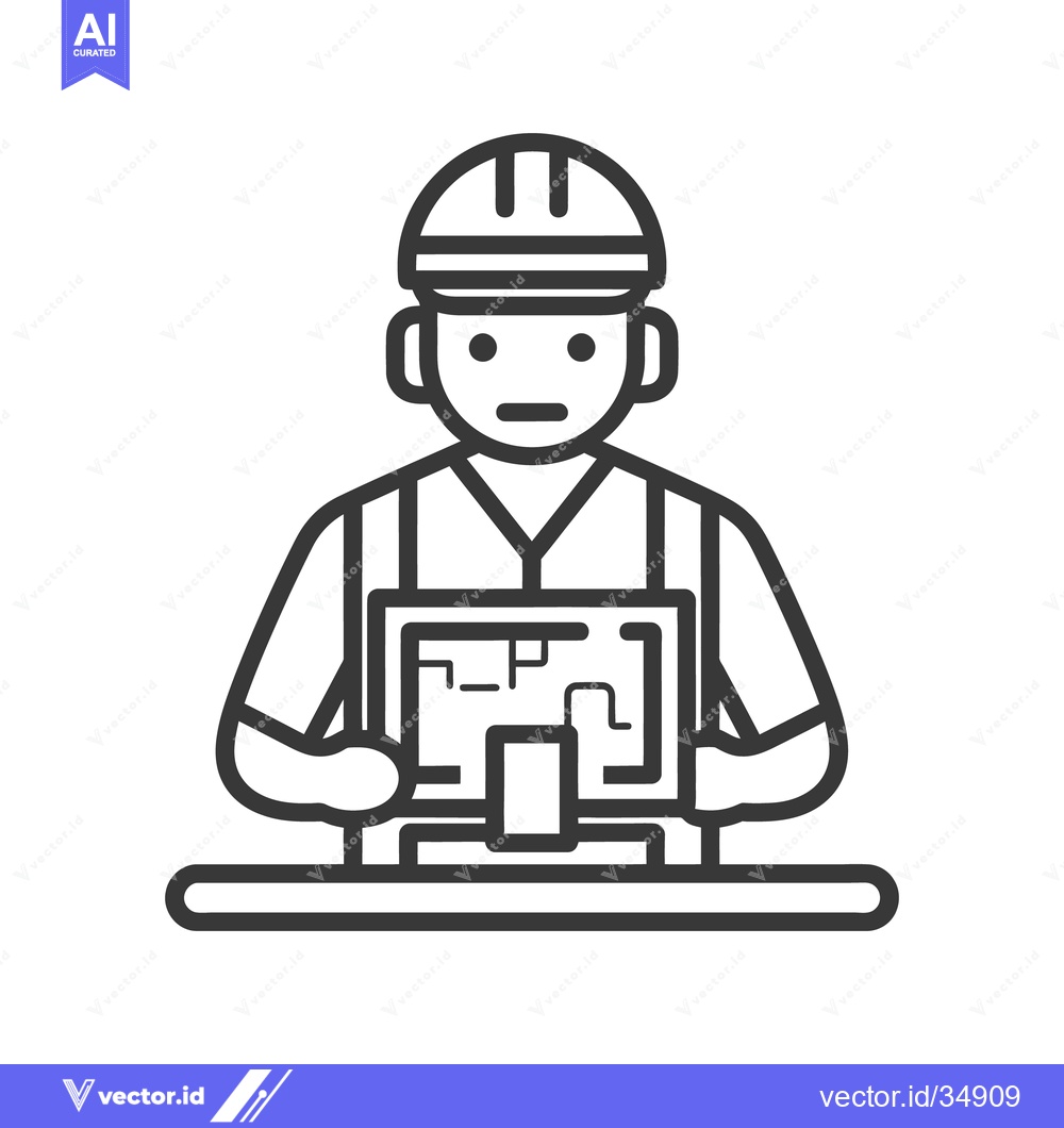Premium Vector dari A construction worker examining blueprints while wearing a hard hat