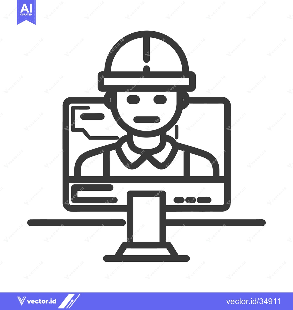 Premium Vector dari A person with a hardhat in front of a computer screen