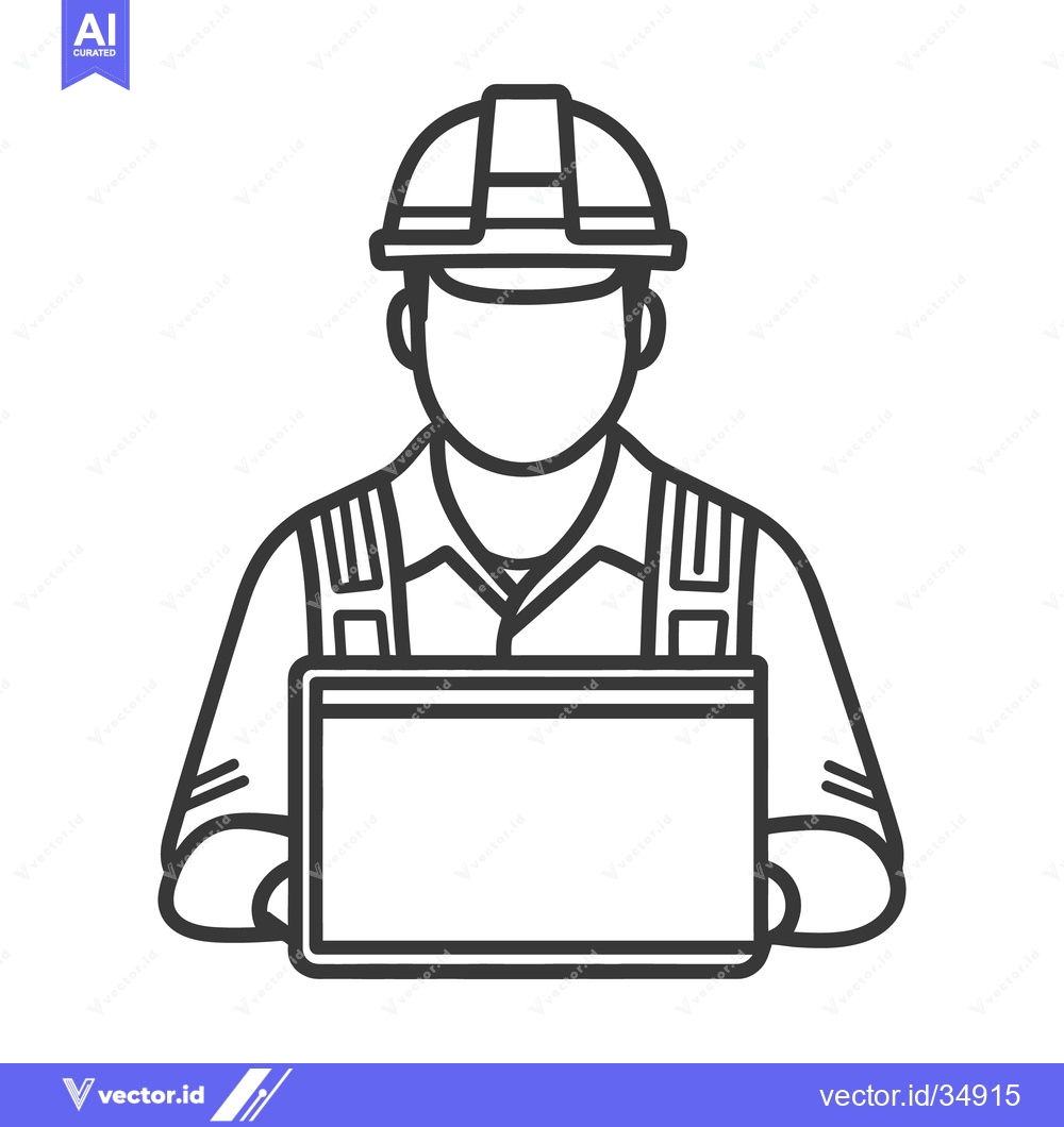 Premium Vector dari The construction worker stands holding a box and wearing a helmet