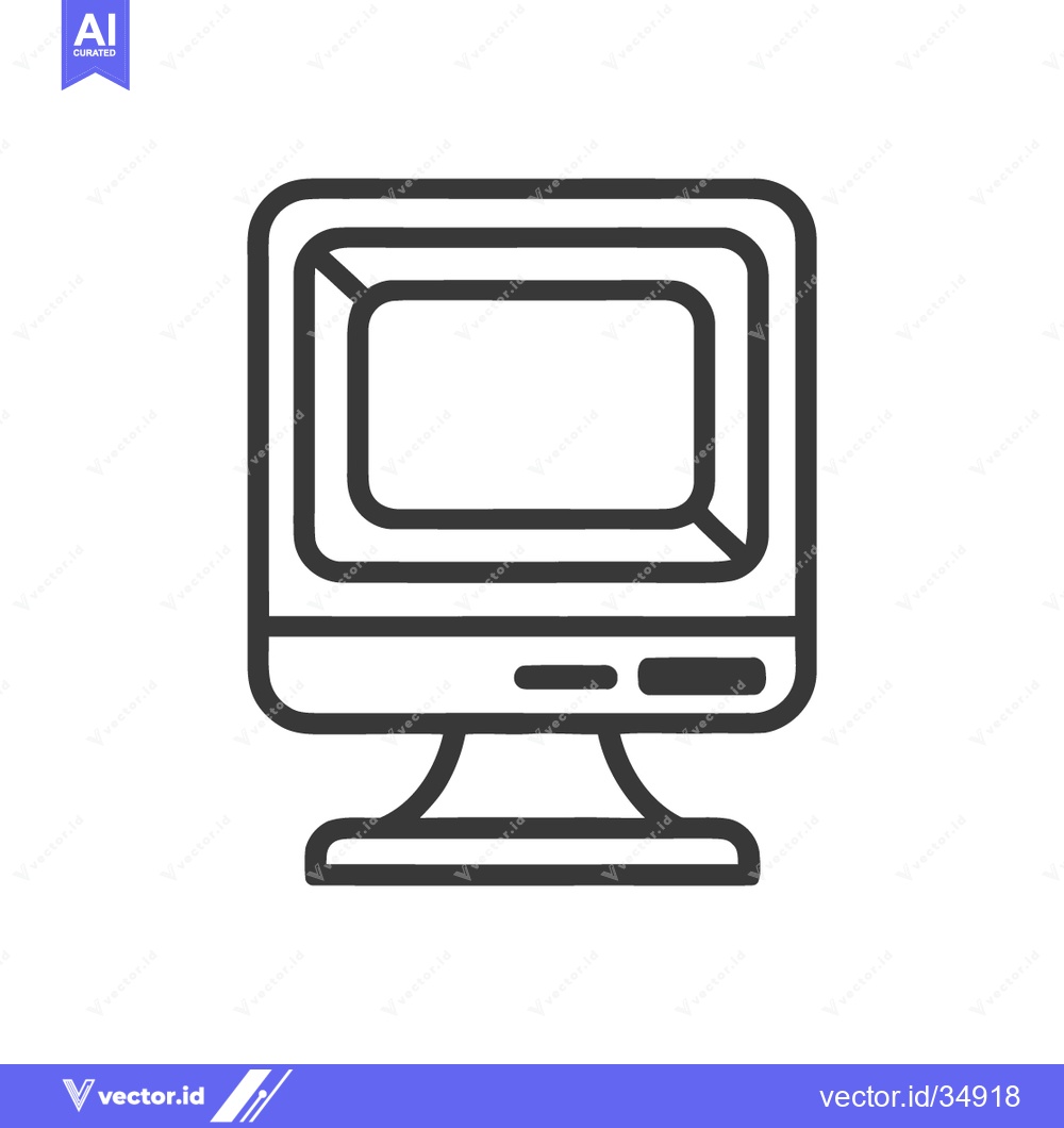 Premium Vector of Retro Computer Monitor Icon: Bold Outline, Vintage Technology Symbol