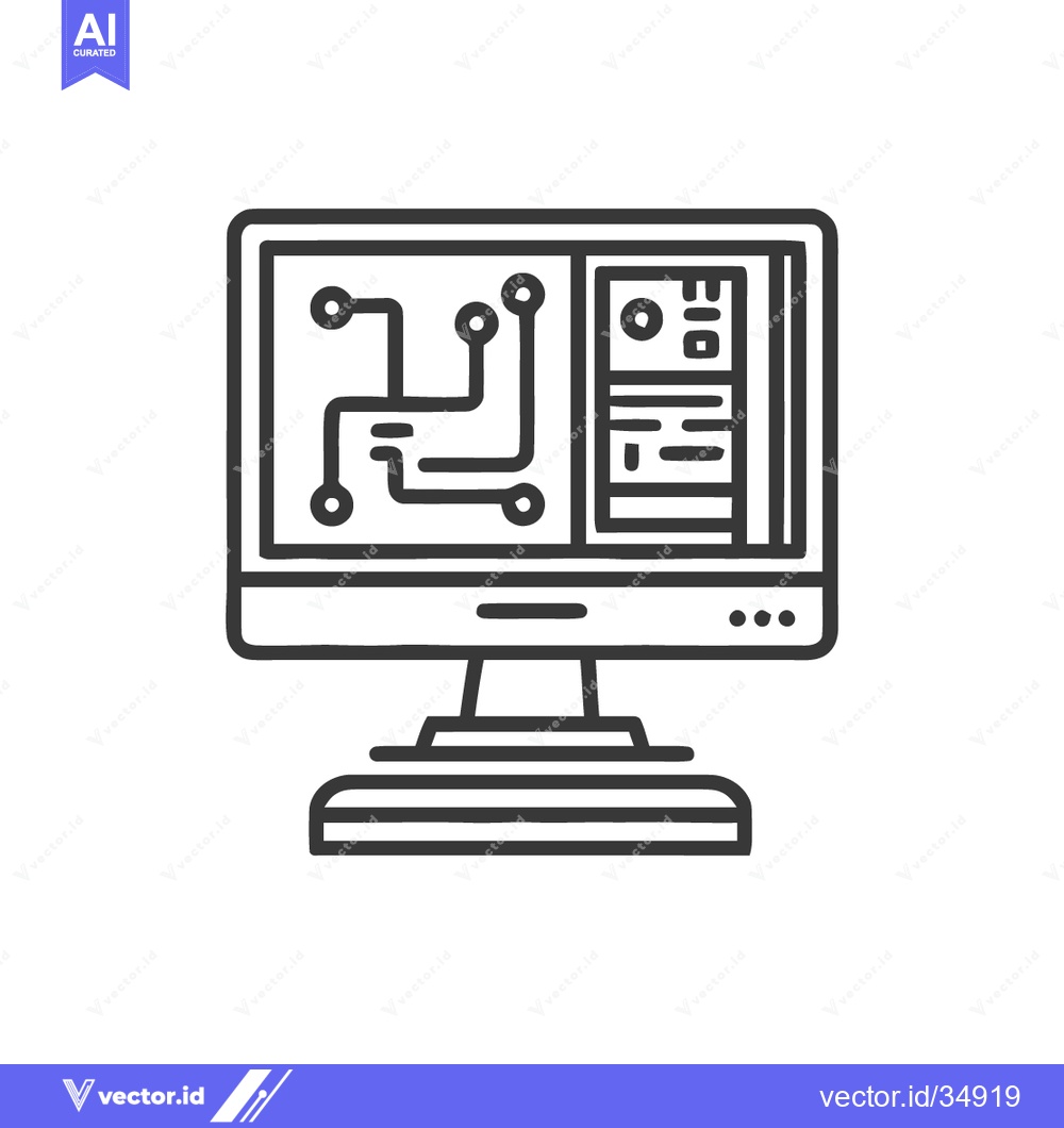 Premium Vector dari Retro Computer Outline Icon with Circuit Board and Data Storage
