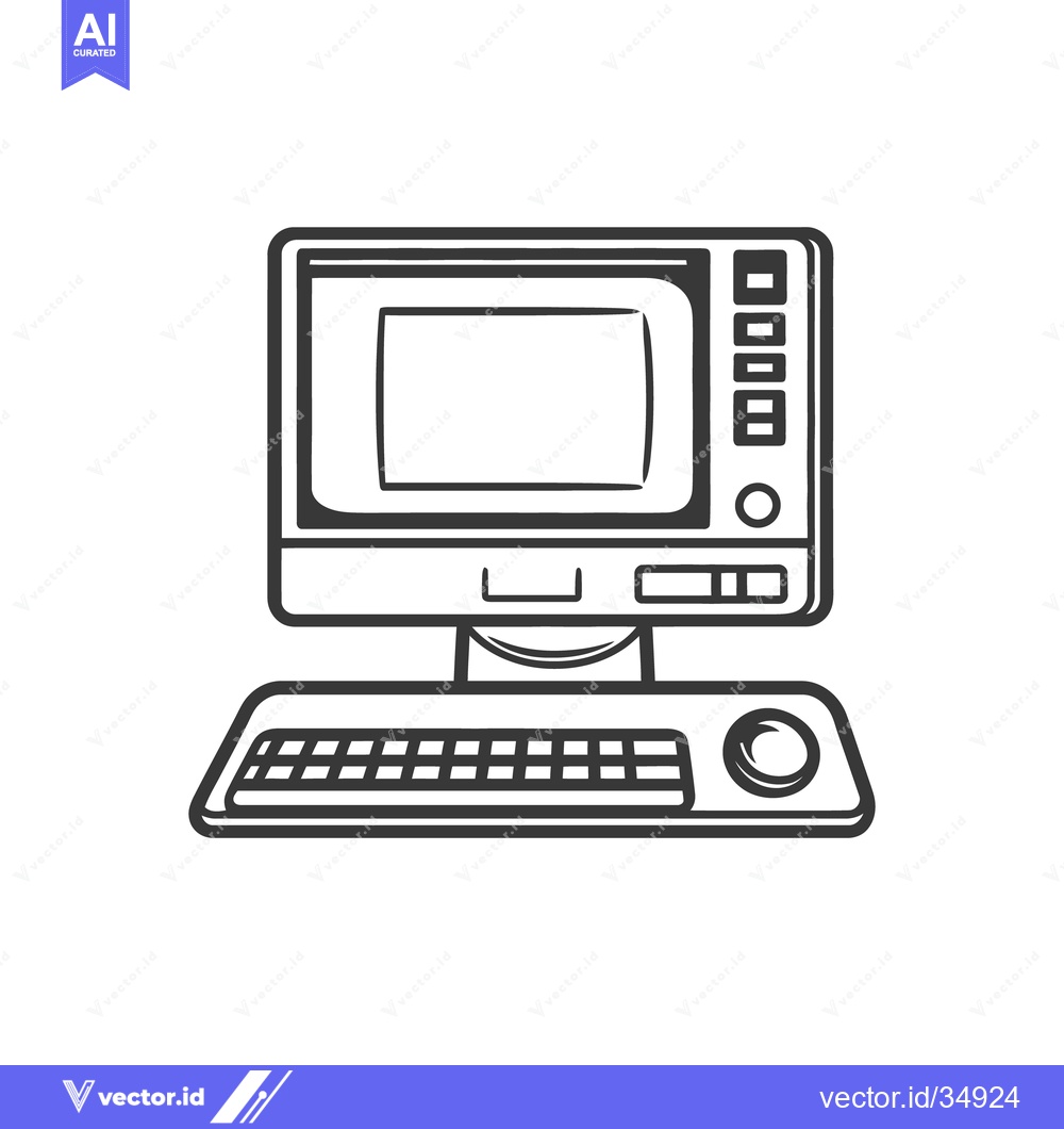 Premium Vector dari Simple graphic illustration of an old desktop computer and its periphe