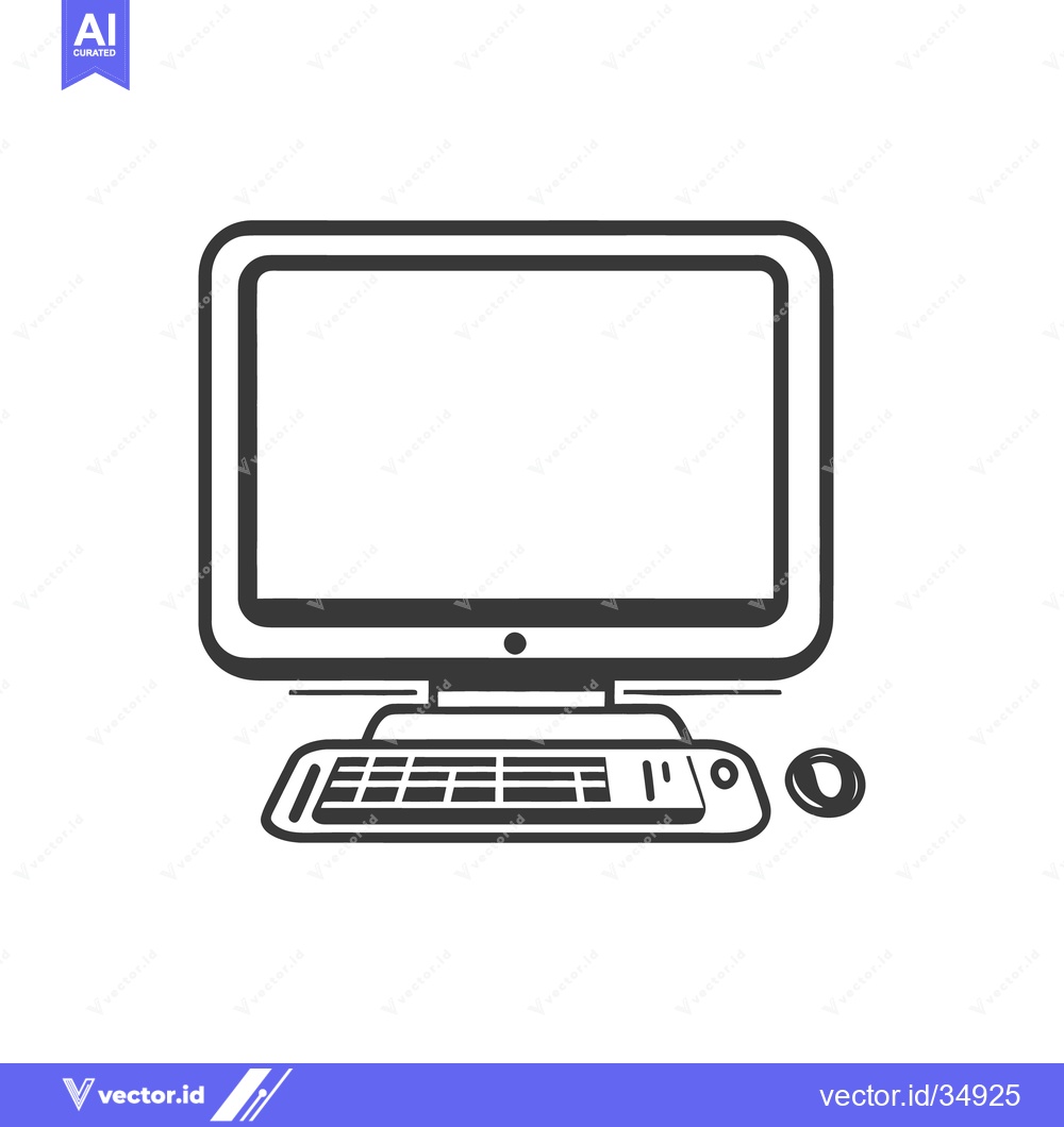 Premium Vector dari A simple monochrome illustration of a desktop computer setup