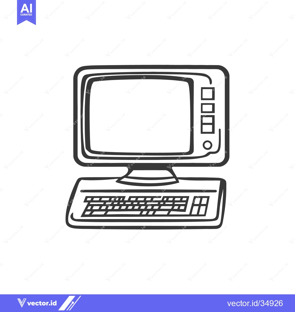 Premium Vector of An outlined drawing depicting an older model desktop computer system