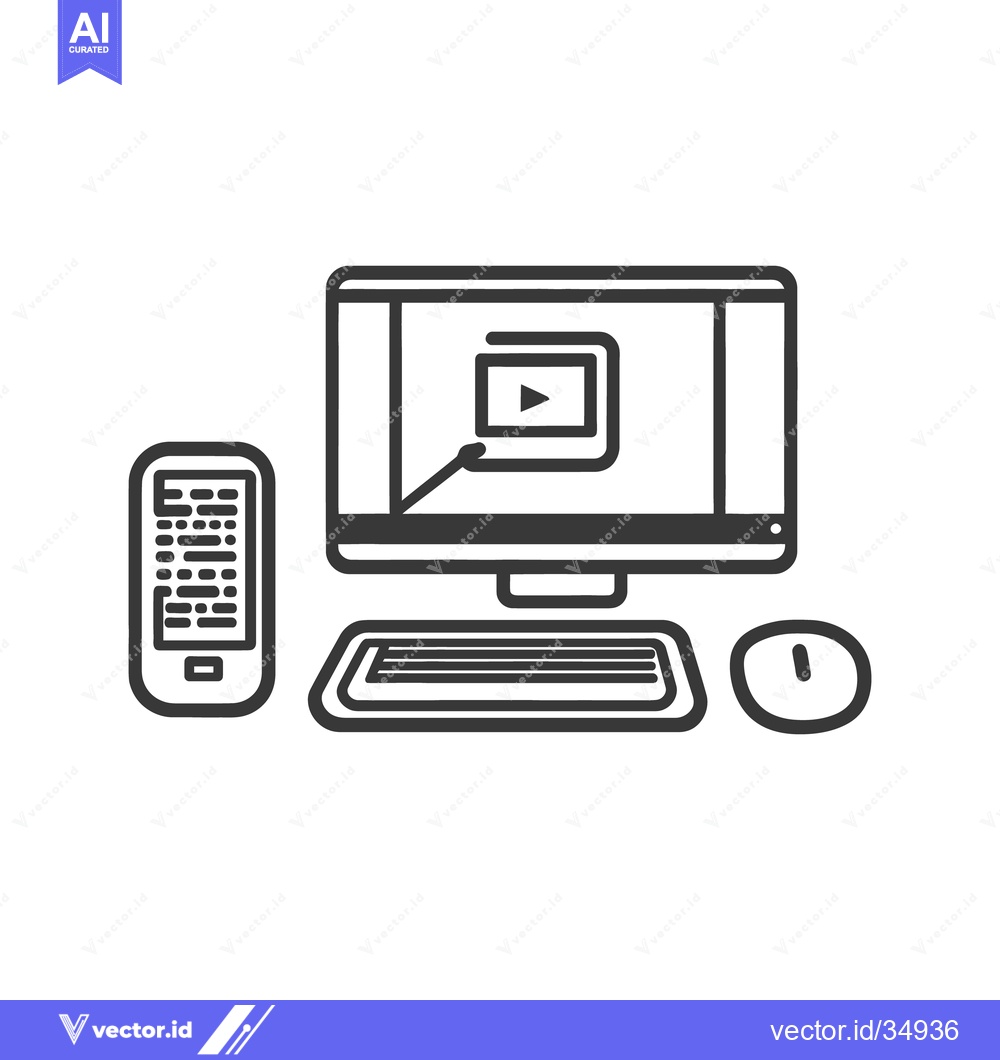 Premium Vector of A computer set with a phone and video on screen