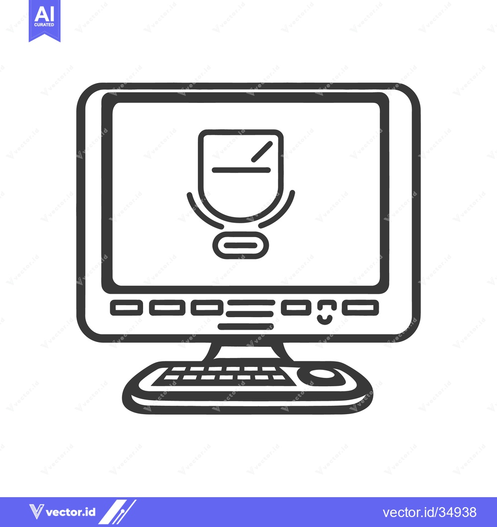 Premium Vector of A computer monitor displaying a microphone graphic on screen