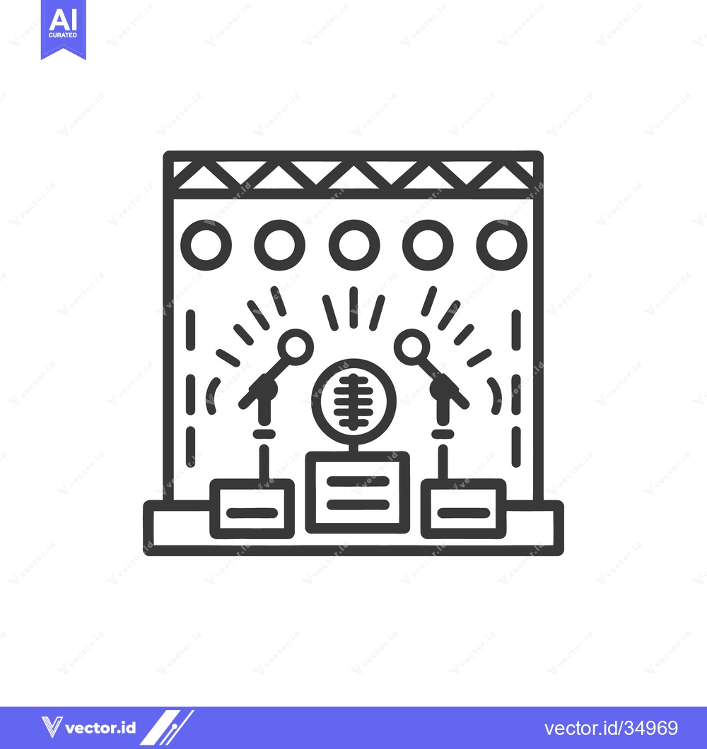 Premium Vector of A simple black and white illustration depicting a stage with microphon