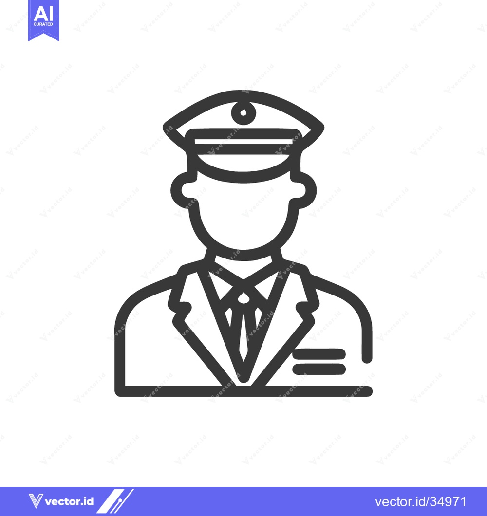 Premium Vector of Minimalist Line Art: Faceless Officer in Uniform with Cap Icon