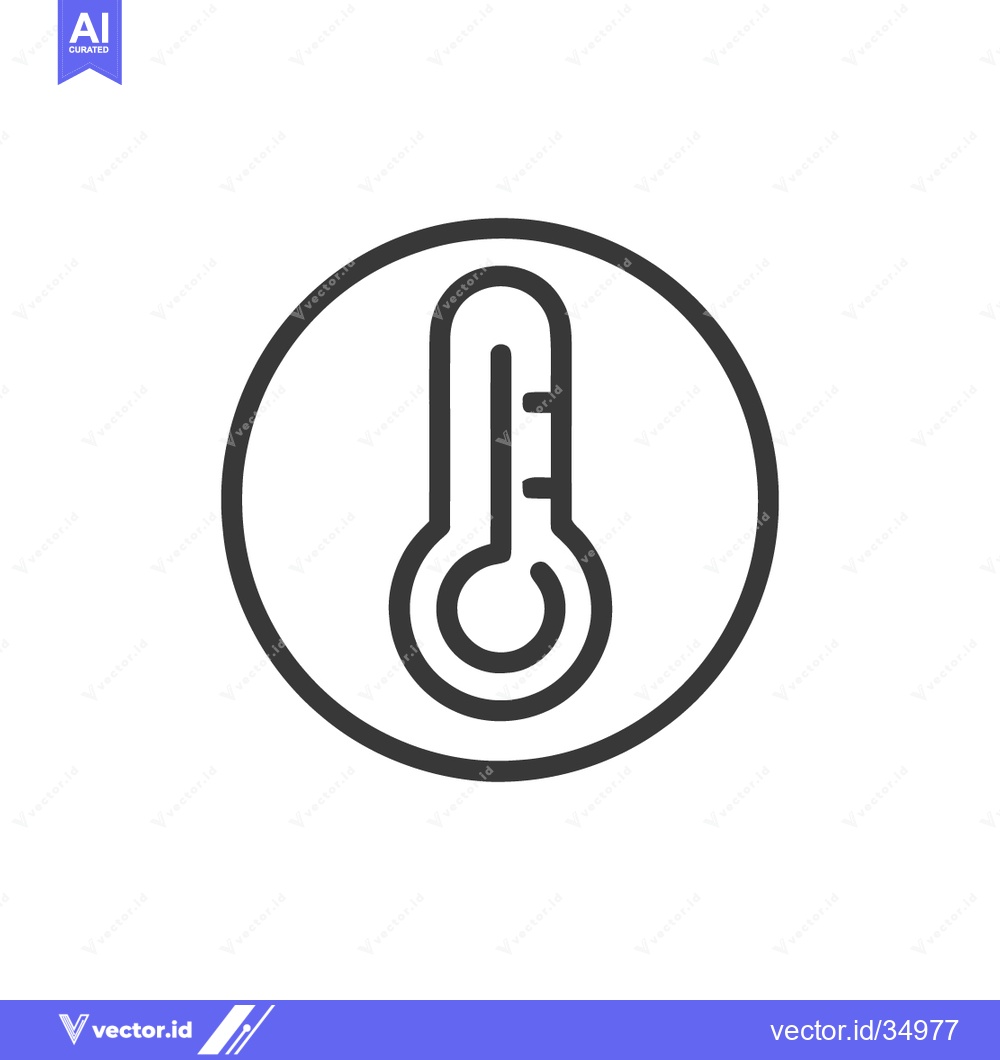 Premium Vector dari Thermometer Icon: Minimalist Black Outline in Circle, Temperature Meas