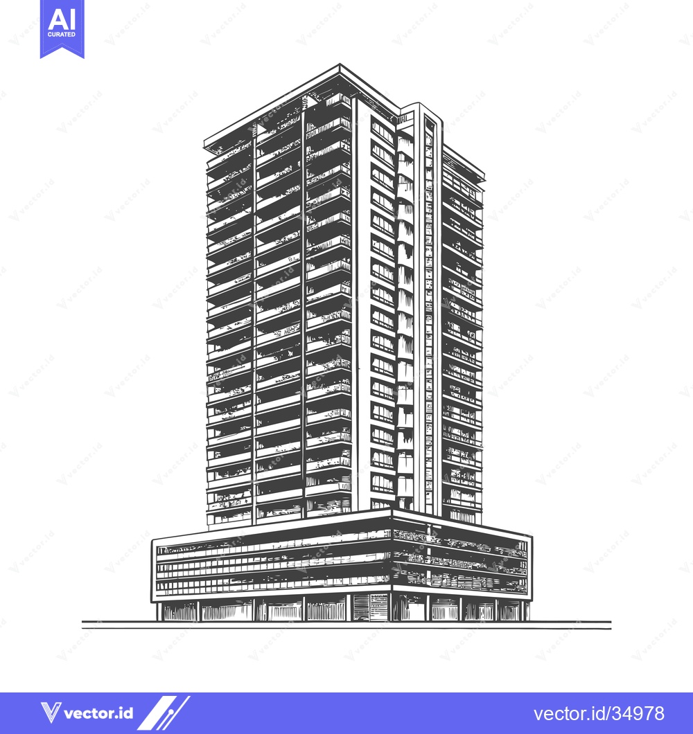 Premium Vector dari Hand Drawn Sketch Of A Modern Apartment Building