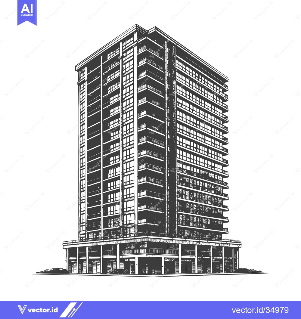 Premium Vector of Modern Apartment Building Architectural Illustration