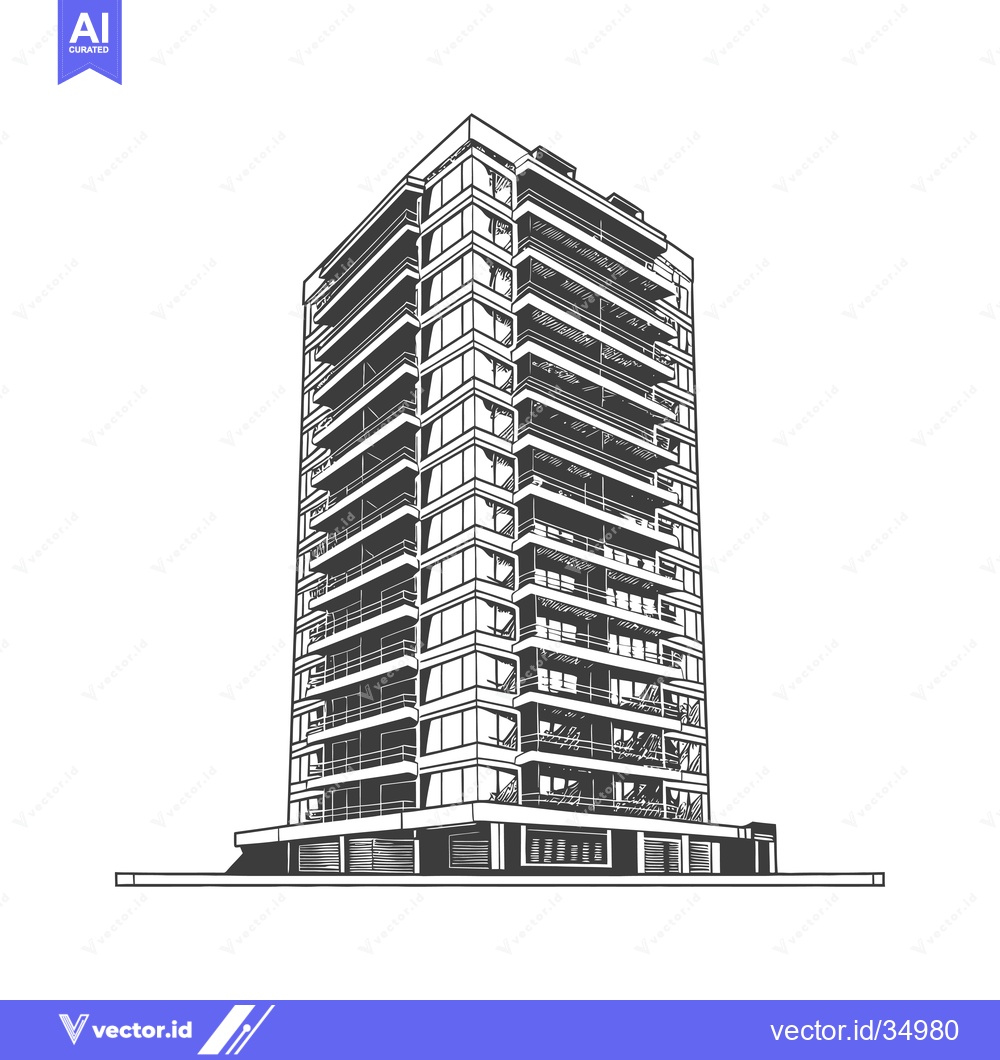 Premium Vector of Modern Apartment Building Architectural Sketch Design
