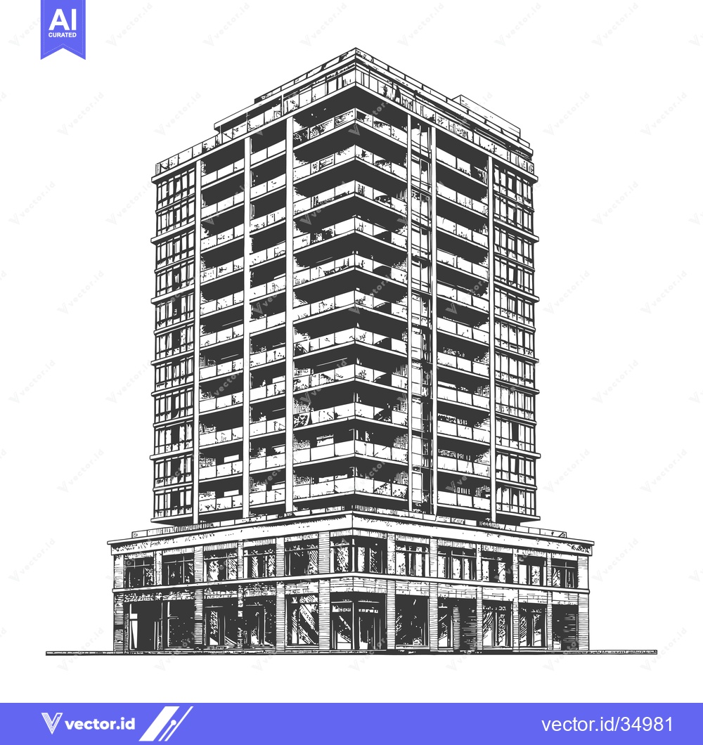 Premium Vector of Modern apartment building architectural sketch design