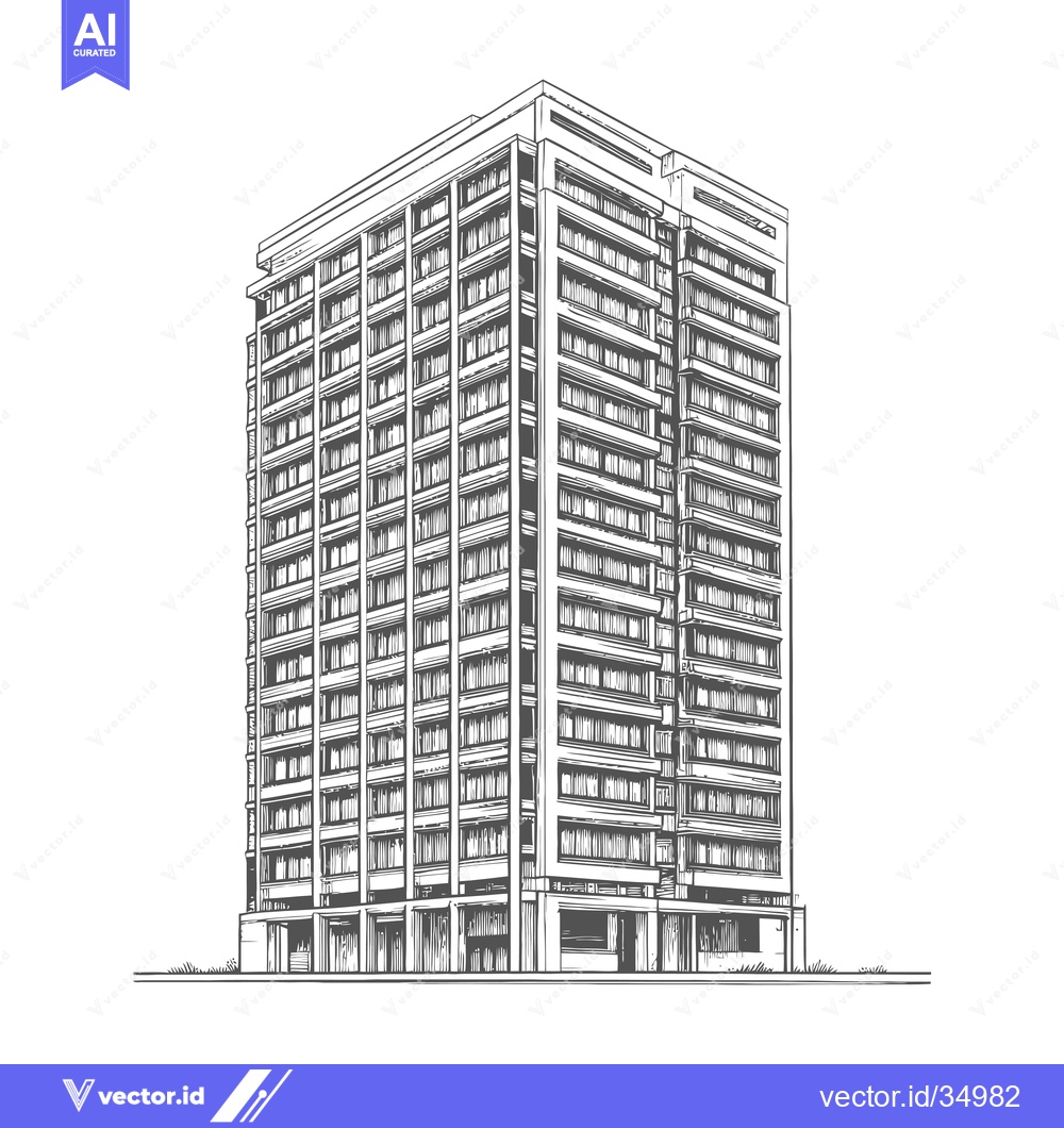 Premium Vector of Hand Drawn Sketch Of A Modern Apartment Building