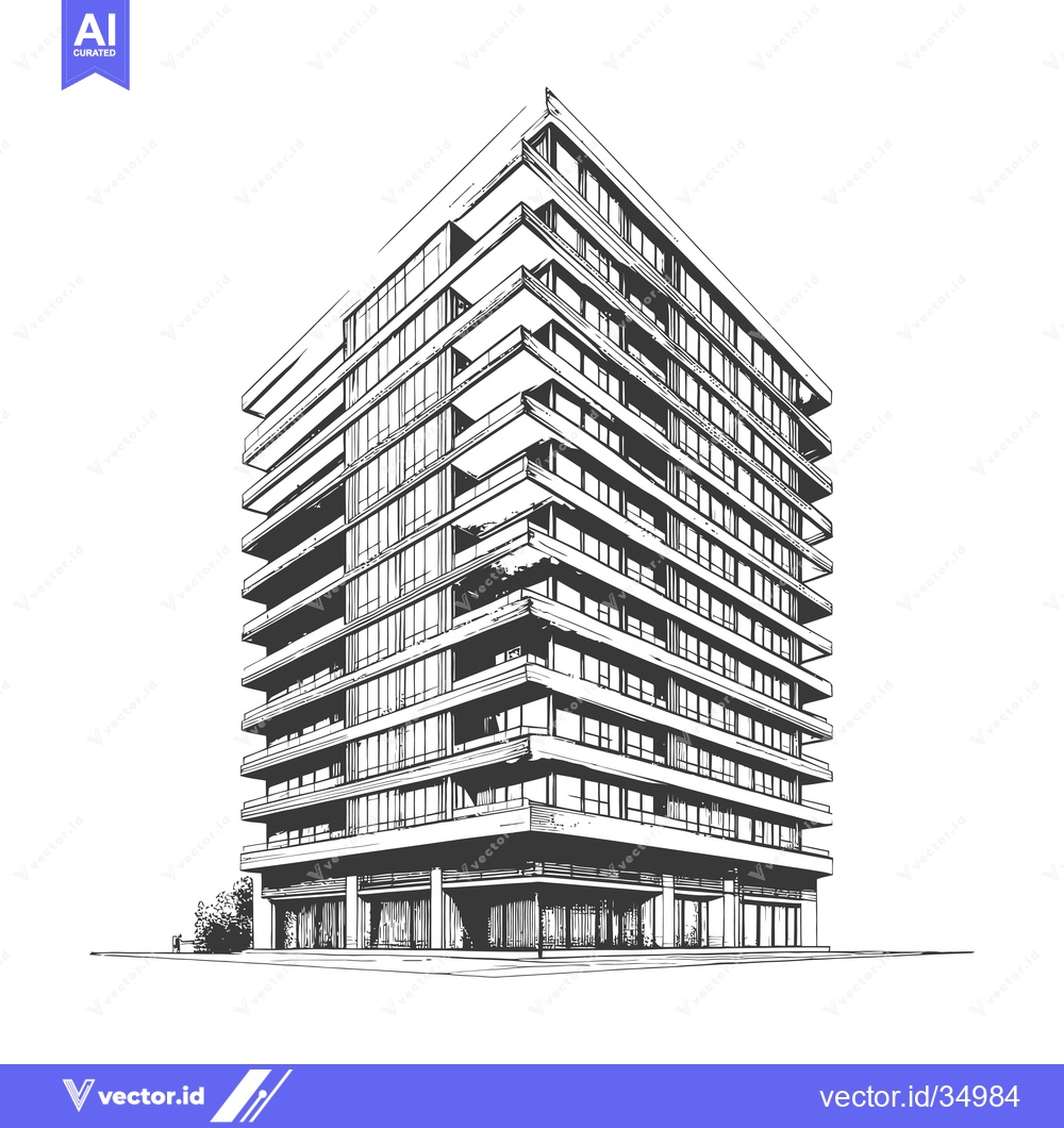 Premium Vector of Modern Apartment Building Architectural Sketch Design