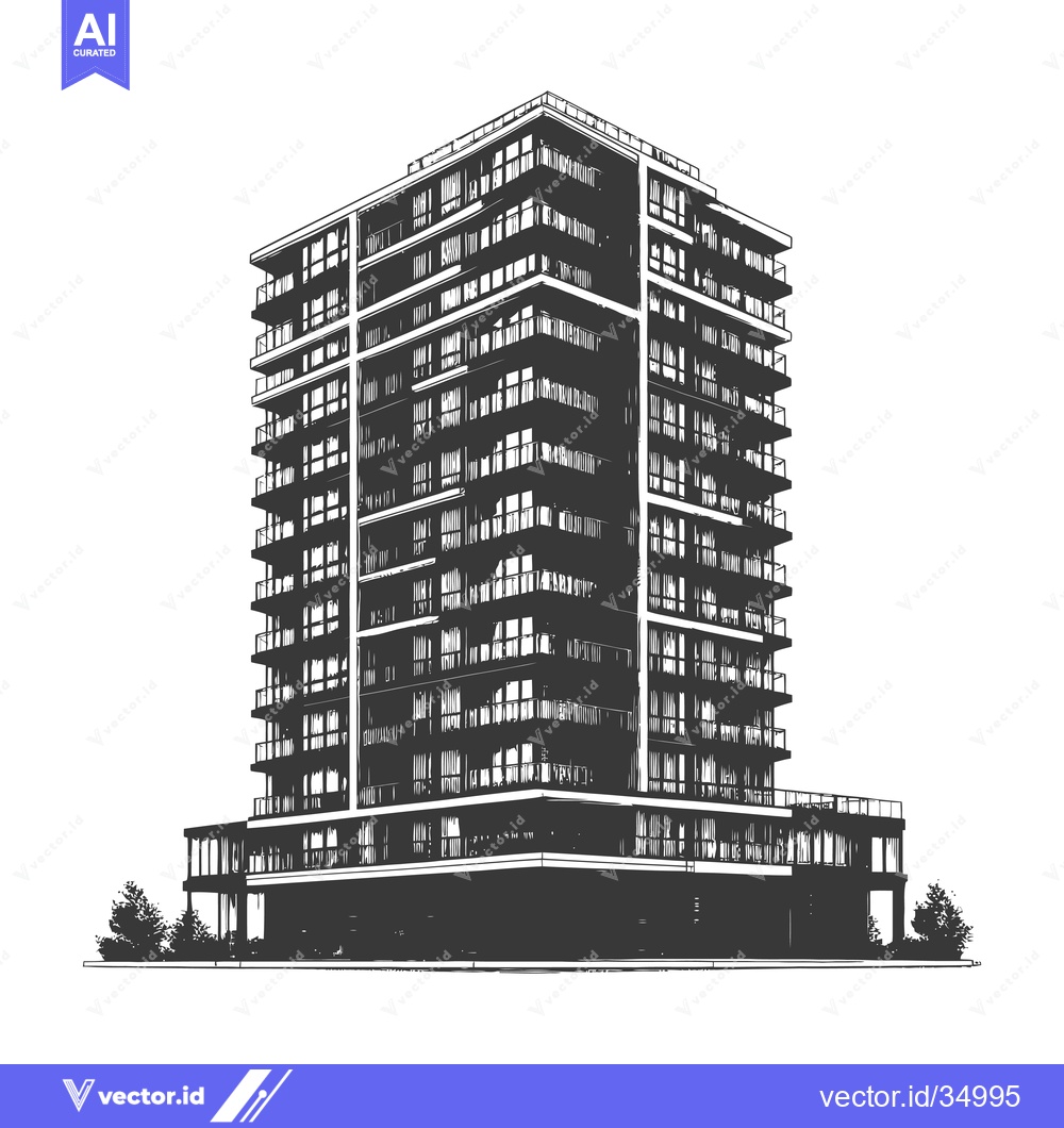 Premium Vector of Modern Apartment Building Architectural Sketch Design