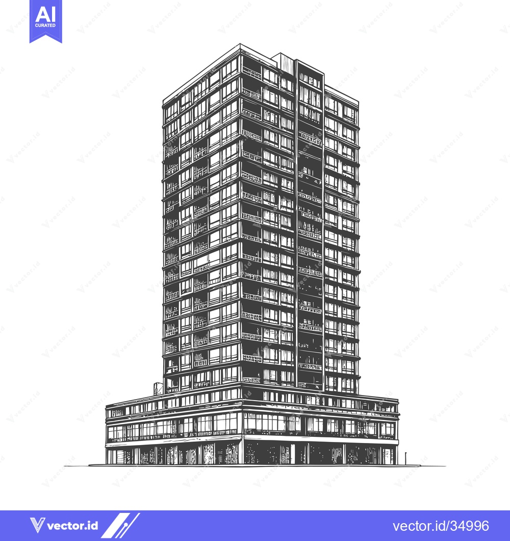 Premium Vector of Modern Apartment Building Architectural Sketch Design
