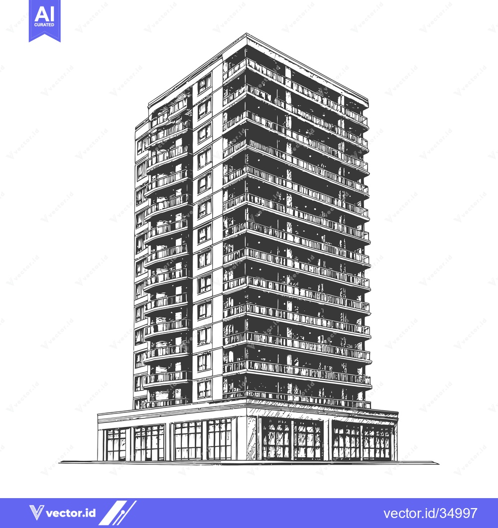 Premium Vector dari Hand Drawn Sketch Of A Modern Apartment Building