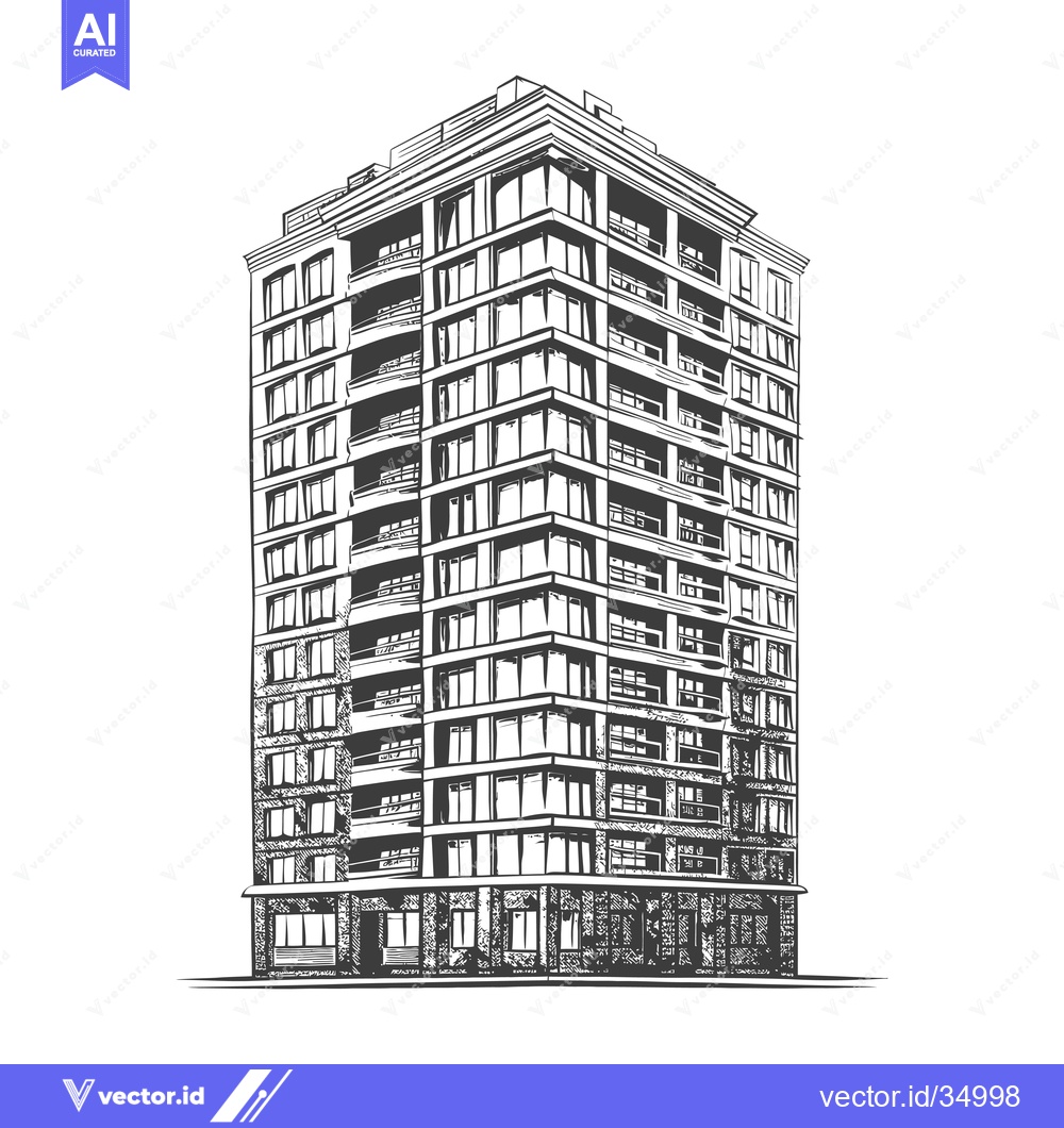 Premium Vector dari Hand Drawn Sketch Of A Modern Apartment Building