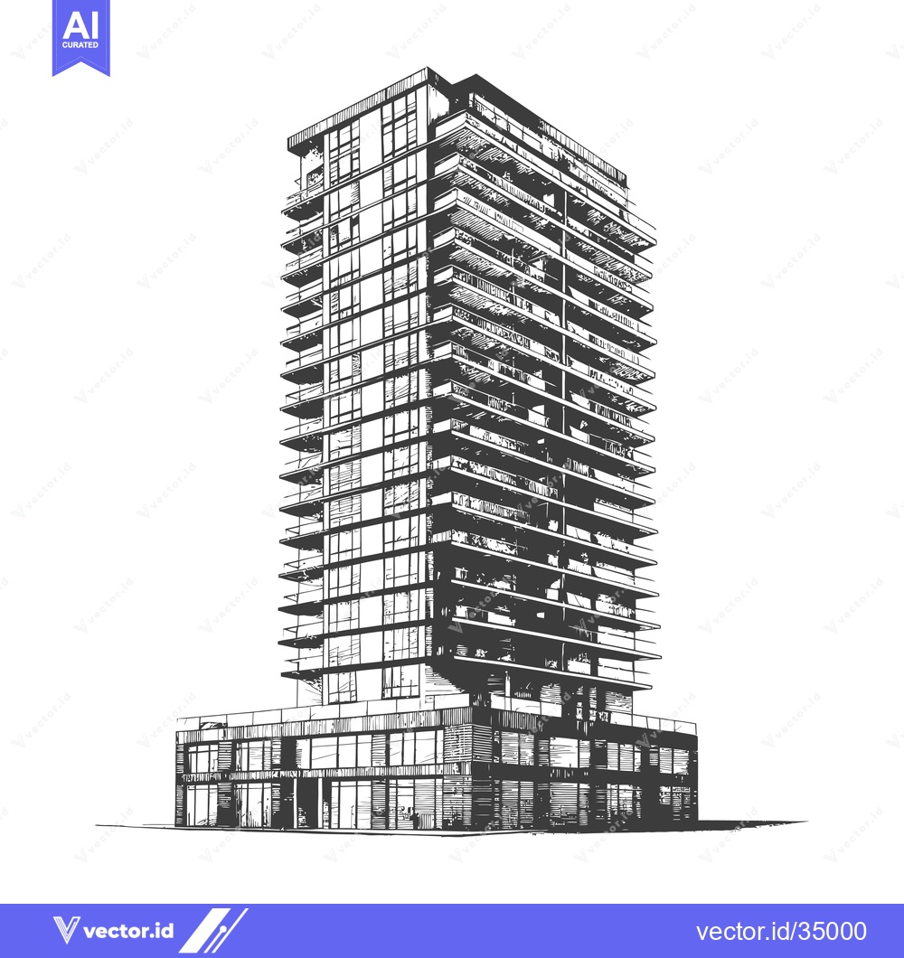Premium Vector dari Modern Apartment Building Architectural Sketch Design