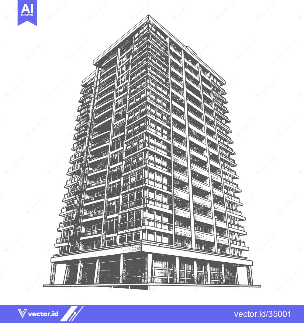 Premium Vector dari A Modern High Rise Apartment Building Sketch