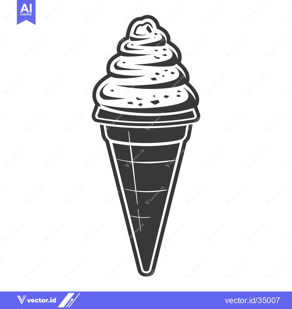 Premium Vector of A black and white drawing of an ice cream cone