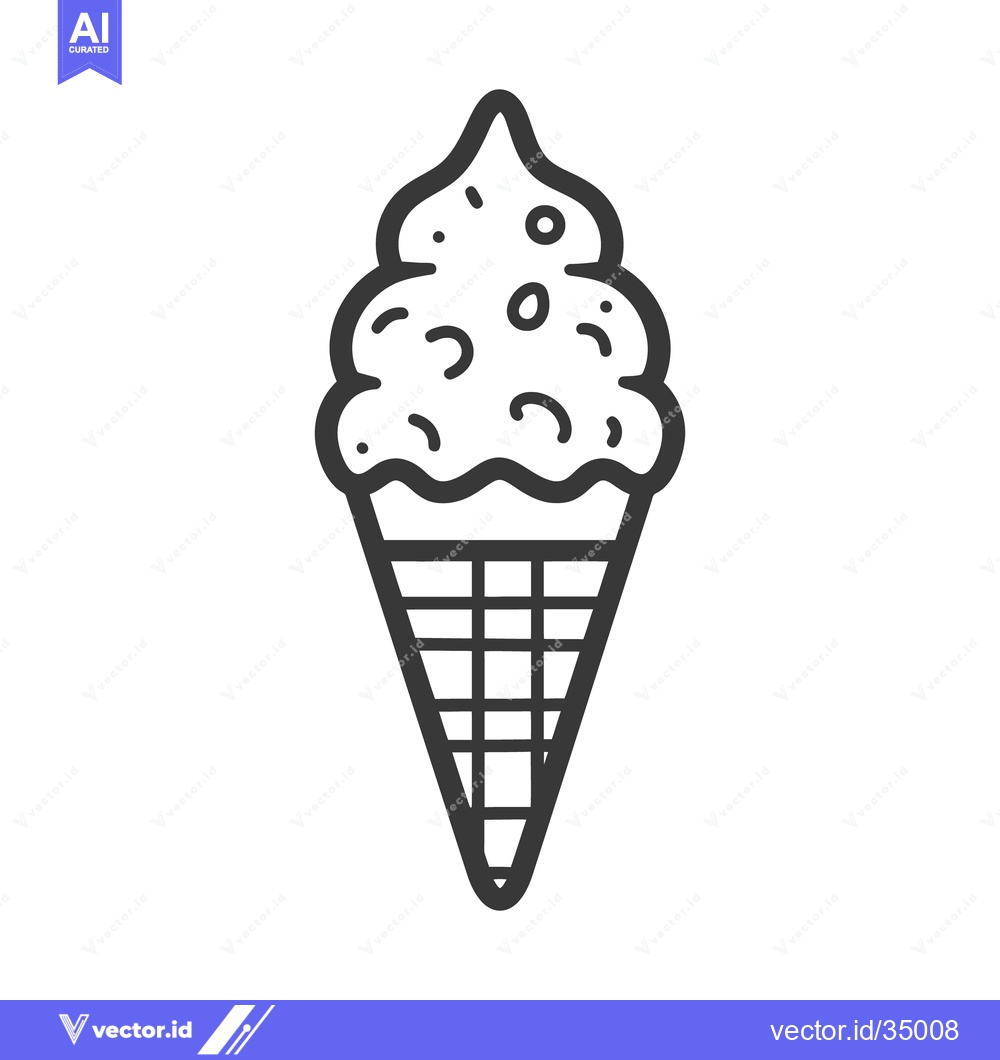 Premium Vector dari A simple black and white image of ice cream in a cone