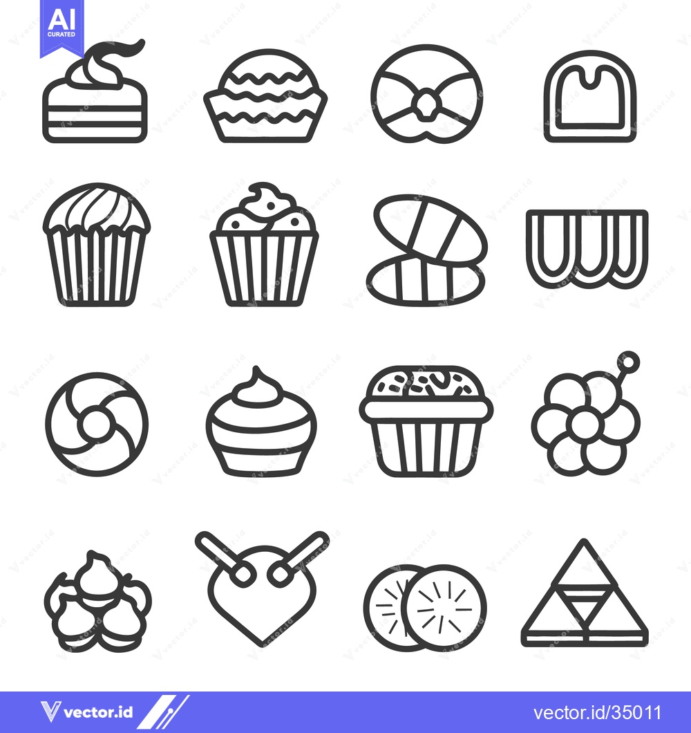 Premium Vector dari Sixteen Different Icons Representing Various Forms of Desserts and Tre
